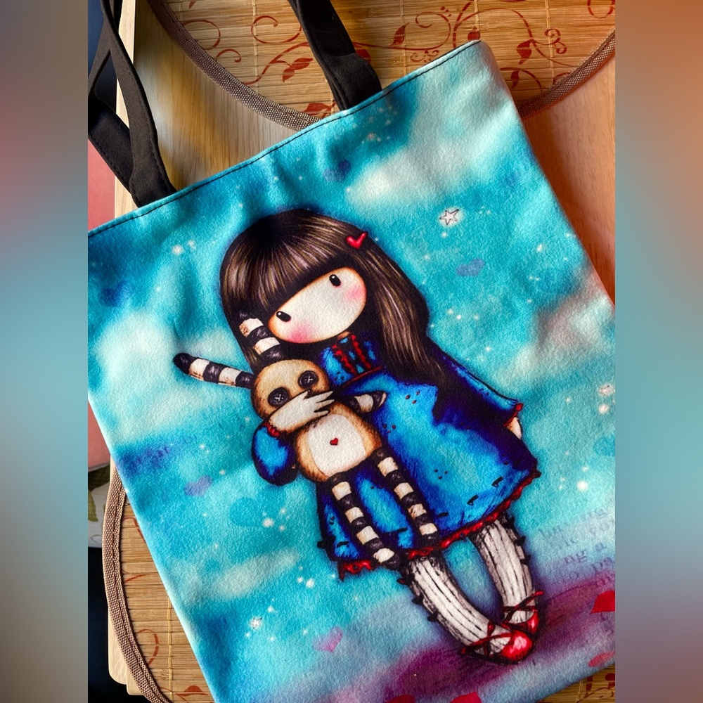 NEW-Cute Girl Zipper Top Tote Bag